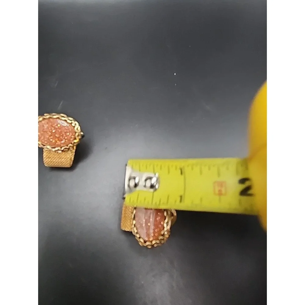 Vintage Oval Gemstone Goldstone Mesh Ornate Gold‎ Plated Wrap Around Cuff Links